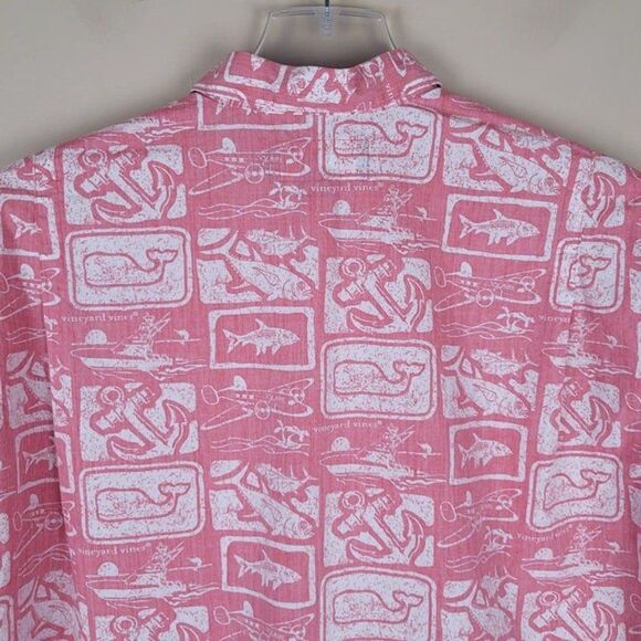 Vineyard Vines Size S Oversized Hawaiian Short Sleeve Button Up Shirt Red Pink - Picture 5 of 11